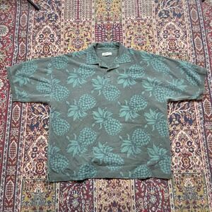 VTG 90s GreatLand Mens Pineapple Textured Short‎ Sleeve Button Up Shirt Size XL